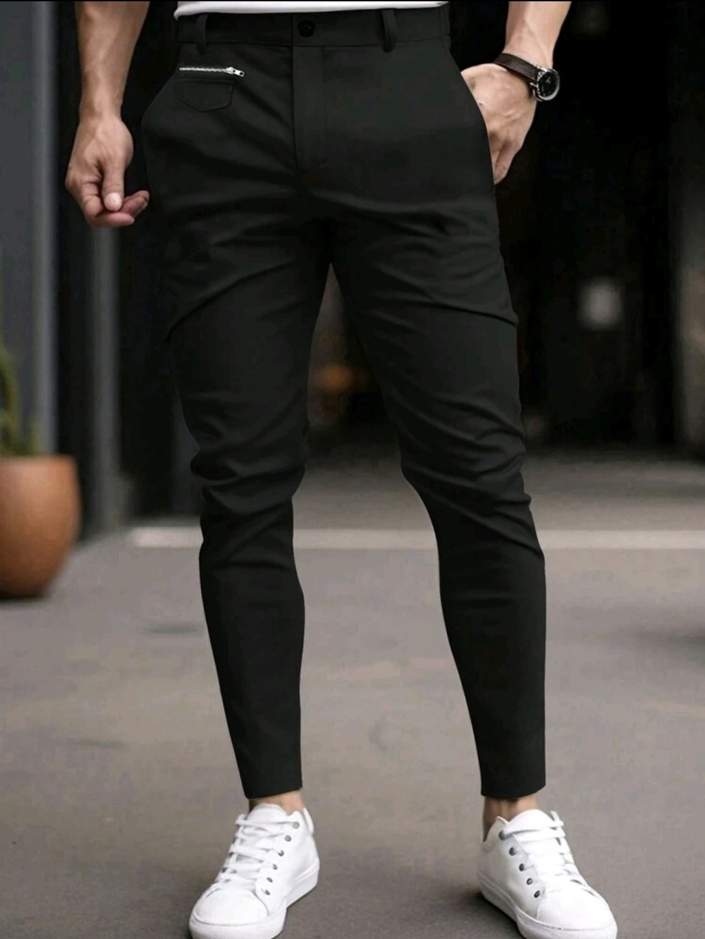 Men's Slim Fit Black Ankle Pants (16)